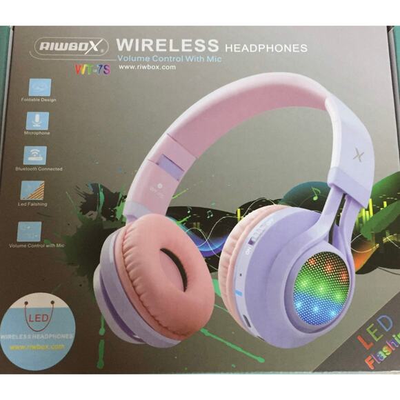 Riwbox WT-7S Kids Bluetooth Wireless Headset -Pairs to Phone, Tablet - Purple - Picture 2 of 11